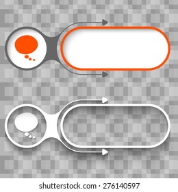 Two abstract frames with arrows and speech bubble