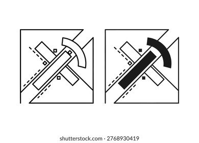 Two abstract geometric compositions showcase interconnected lines and rectangular shapes, presented in a clean, blueprint-like style. Ideal for technical, architectural, or conceptual design projects.