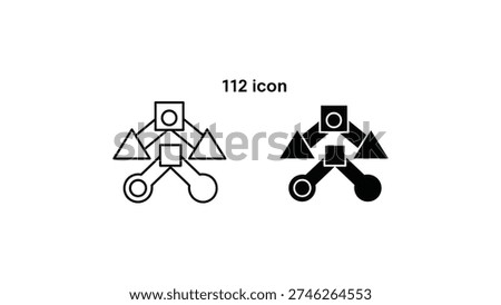Two abstract geometric icons resembling interconnected mechanical or structural shapes