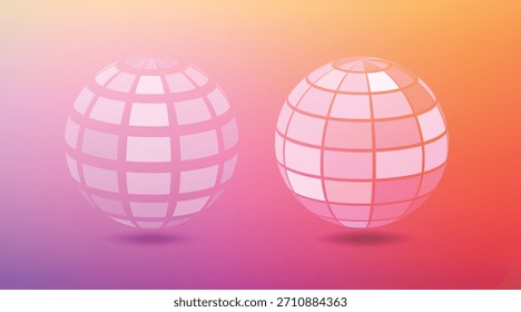 Zwei abstrakte geometrische Kugeln mit rosa und orangefarbenem Farbverlauf-Hintergrund