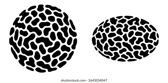 Two abstract graphic elements with organic irregular black shapes