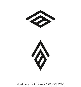 Two abstract graphic isometric illustrations of letters A and B indiamond shape