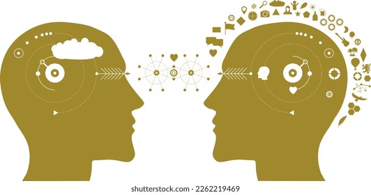 Two abstract head silhouettes - thinking, learning and emotions, knowledge transfer