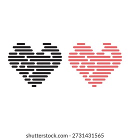 Dos Formas de corazón abstractas en contraste negro y rojo con líneas Horizontales