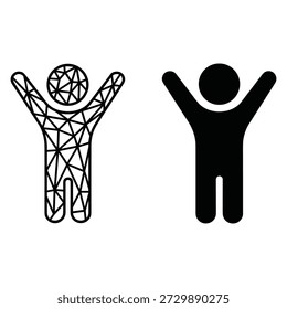 Two abstract human figures one with geometric patterns and one solid black on white background