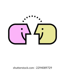Two abstract human profiles. Symbol of therapy, coaching, psychology. Mental health logo. Vector icon