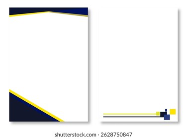 Two abstract letterhead designs, with professional page templates with blue and yellow geometric designs on a clean white background. Modern letterhead design templates
