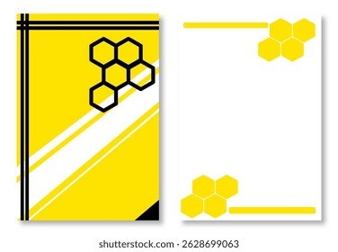 Dos diseños abstractos de membrete, con Plantillas de página estampadas de hexágono amarillo y negro sobre fondo blanco y amarillo. Elementos de diseño modernos y atractivos. Plantillas modernas de diseño de membrete