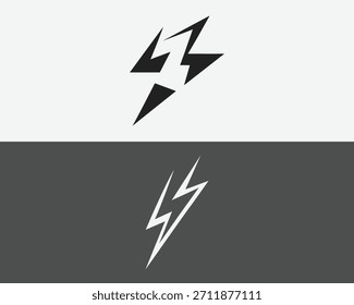 Two abstract lightning bolt symbols, one black on white, the other white on gray. Sharp, angular shapes create a dynamic contrast.