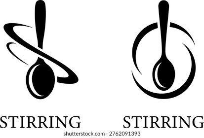 Two abstract logo designs featuring black spoons with swirling motion lines isolated on transparent background