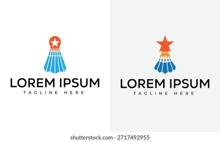 Two abstract logos featuring stylized shuttlecocks in blue and orange with a star on top against a white background.