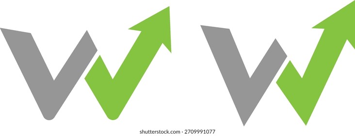 Dos logotipos abstractos con el símbolo gráfico de las flechas que apuntan hacia arriba gris y verde