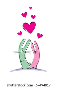 Two abstract lovers rabbit on a white background