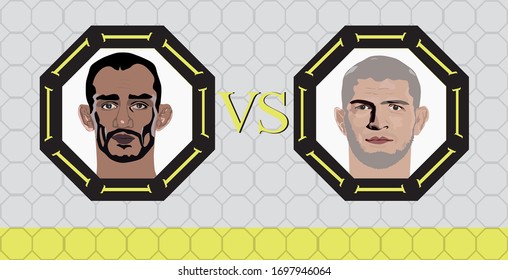 Two abstract man`s faces with "VS" between them on background made of geometric pattern. Competitors. Vector format.