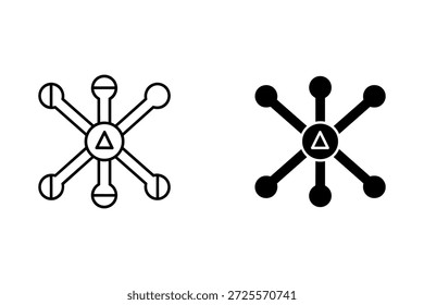 Dos diagramas de red abstractos con triángulo central y seis nodos en blanco y negro