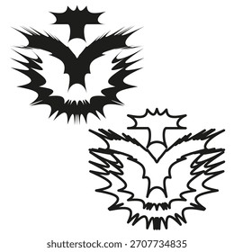 Two abstract outlines. Ornate flower shapes. Black white Vector graphic. Organic contour element.