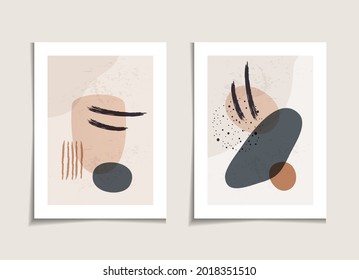 Two abstract paintings in a modern grunge style. Set of minimalistic geometric image. Templates for contemporary art wall decoration. Simple color. Illustration can be used for design, banners, other