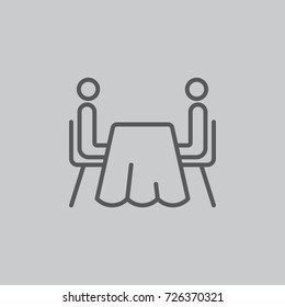 two abstract people sitting at a table isolated vector icon on the white background
