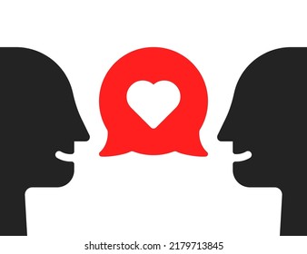 two abstract person talking about love. flat simple trend modern sensuality logotype design web element isolated on white. concept of newlyweds or exited people in passion or valentine day comment
