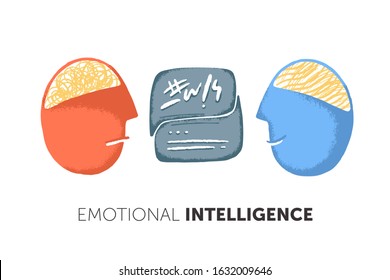 Two abstract persons in dialogue. Emotional intelligence concept. Recognizing emotions, effective communication, conflict management. Hand drawn flat illustration.