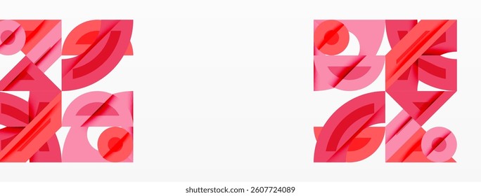 Two abstract pink designs resembling stacked percentages. Minimalist style, vibrant colors, modern aesthetic. Simple composition, geometric shapes.