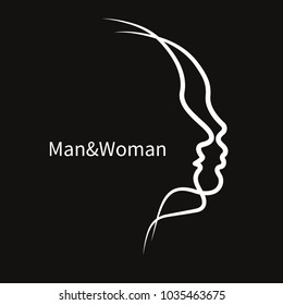 Two Abstract Profile Of Male And Female. Icon Man And Woman, Family Therapy, Logo Psychologist. Vector Illustration