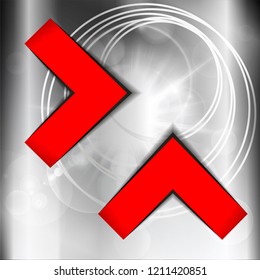 The two abstract red elements at the metallic background