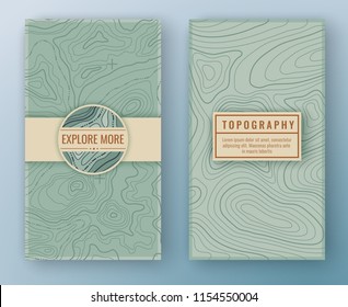 Two abstract retro vertical banners with map pattern and copy space frames. Topographic map travel background. Map pattern with mountain texture and grid