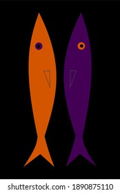 Two abstract sardines of different colors
