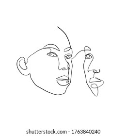 Two abstract simple faces drawn in one continuous line. 