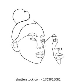 Two abstract simple faces drawn in one continuous line. 