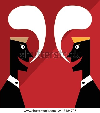 Two Abstract Talking Business People with Speech Bubbles. Business conversation and management concept vector art