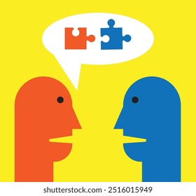 Two Abstract Talking Heads Discuss Business and Cooperation. Human dialogue and interaction with like minded people vector