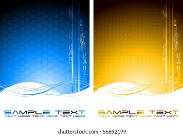 Two abstract tech banners with waves (vertical position)