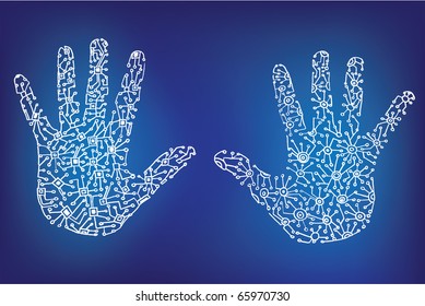 two abstract unique white hands