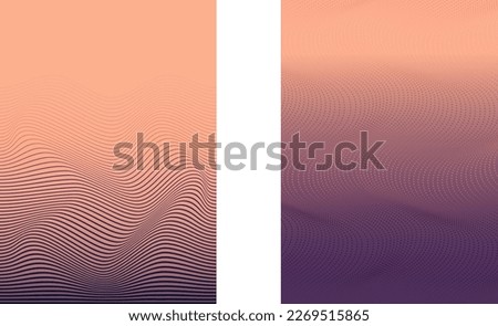 Two abstract wave line backgrounds with sunset color gradient