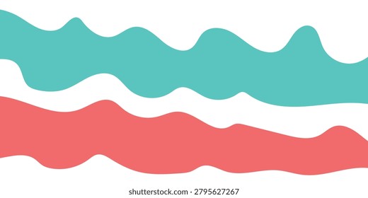 Two abstract wavy bands, one teal and one coral, flow horizontally across a white background, creating a modern and dynamic visual.