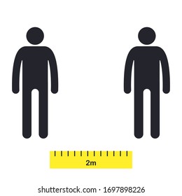 Two abstrat people with the ruler between. Social distancing concept vector illustration.