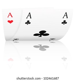 Two ace with reflection on a white background.