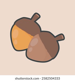 two acorn nuts with outline flat vector design