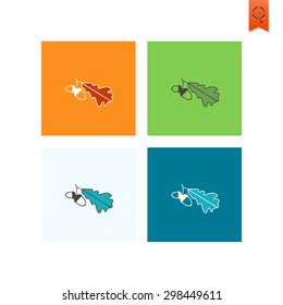 Two Acorn With Oak Leaves. Single Flat Autumn Icon . Simple and Minimalistic Style. Vector