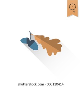 Two Acorn With Oak Leaves. Single Flat Autumn Icon . Simple and Minimalistic Style. Vector