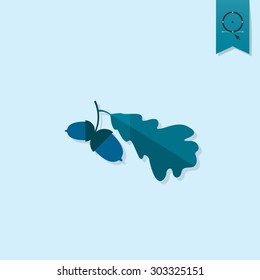 Two Acorn With Oak Leaves. Single Flat Autumn Icon . Simple and Minimalistic Style. Vector