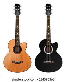 two acoustic guitars on a white background