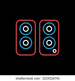 Two acoustic speaker vector on black background icon. Graph symbol for music and sound web site and apps design, logo, app, UI