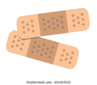 Two adhesive bandages color of skin tone flat vector illustration isolated on white background. Breathable fabric sticky plasters for cuts and shallow injuries. First aid kit item