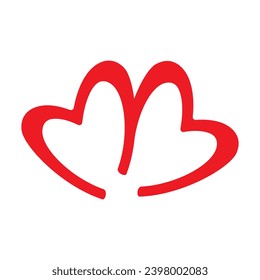 two adjacent red heart symbols. double heart concept