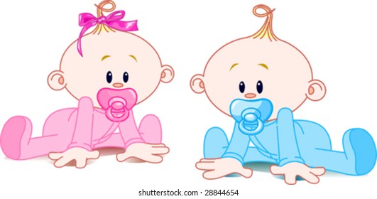 Two adorable babies -  the girl with bow and the boy.