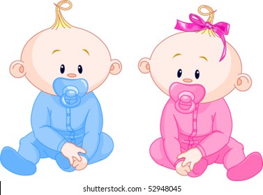 Two adorable babies - the girl with bow and the boy.