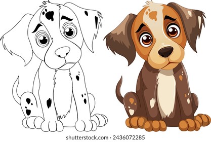 Two adorable cartoon puppies with expressive eyes